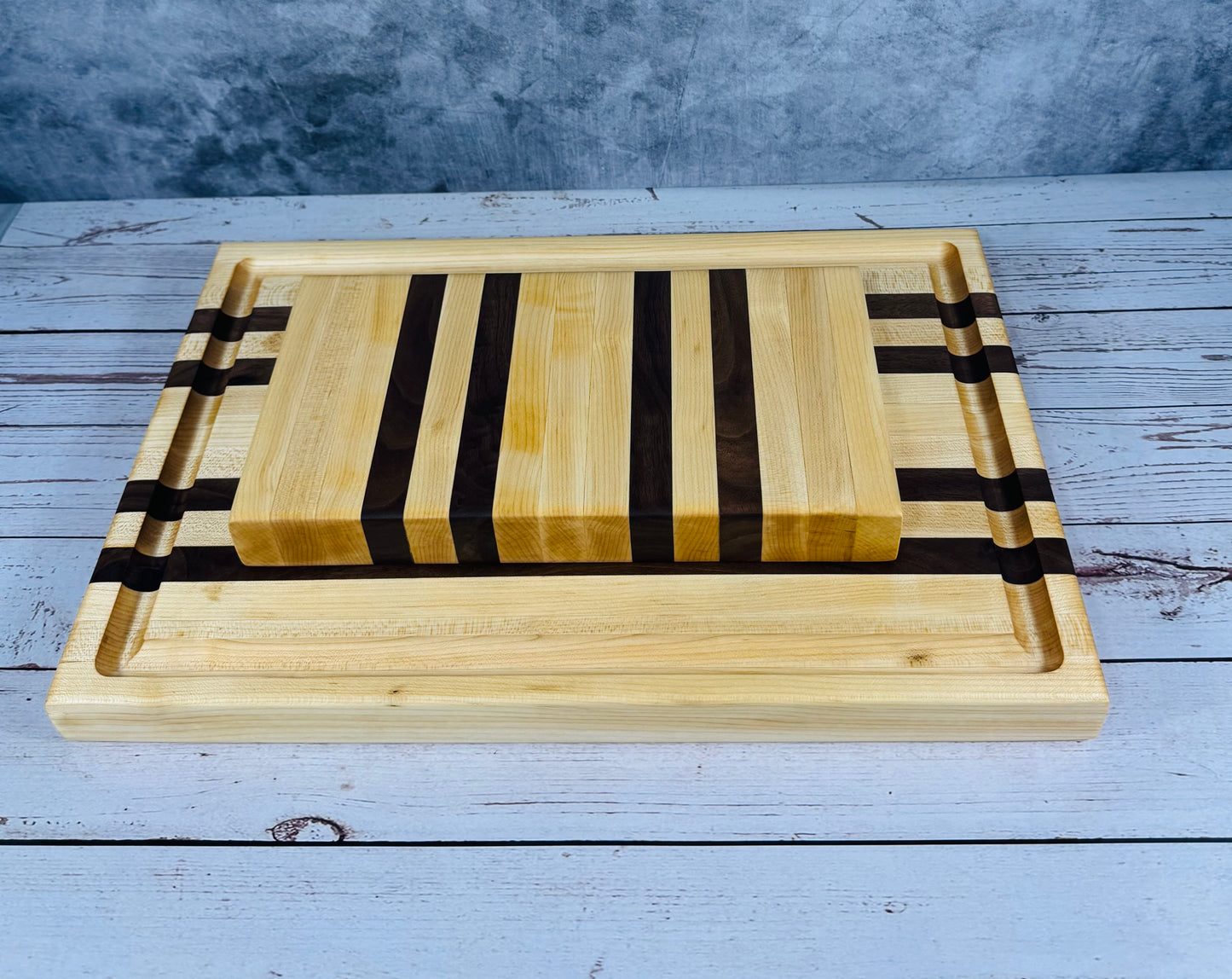 Classic Edge Grain Cutting Board Set with Cheese Board Choice of Maple with Purple Heart or Black Walnut or Paduak Wood