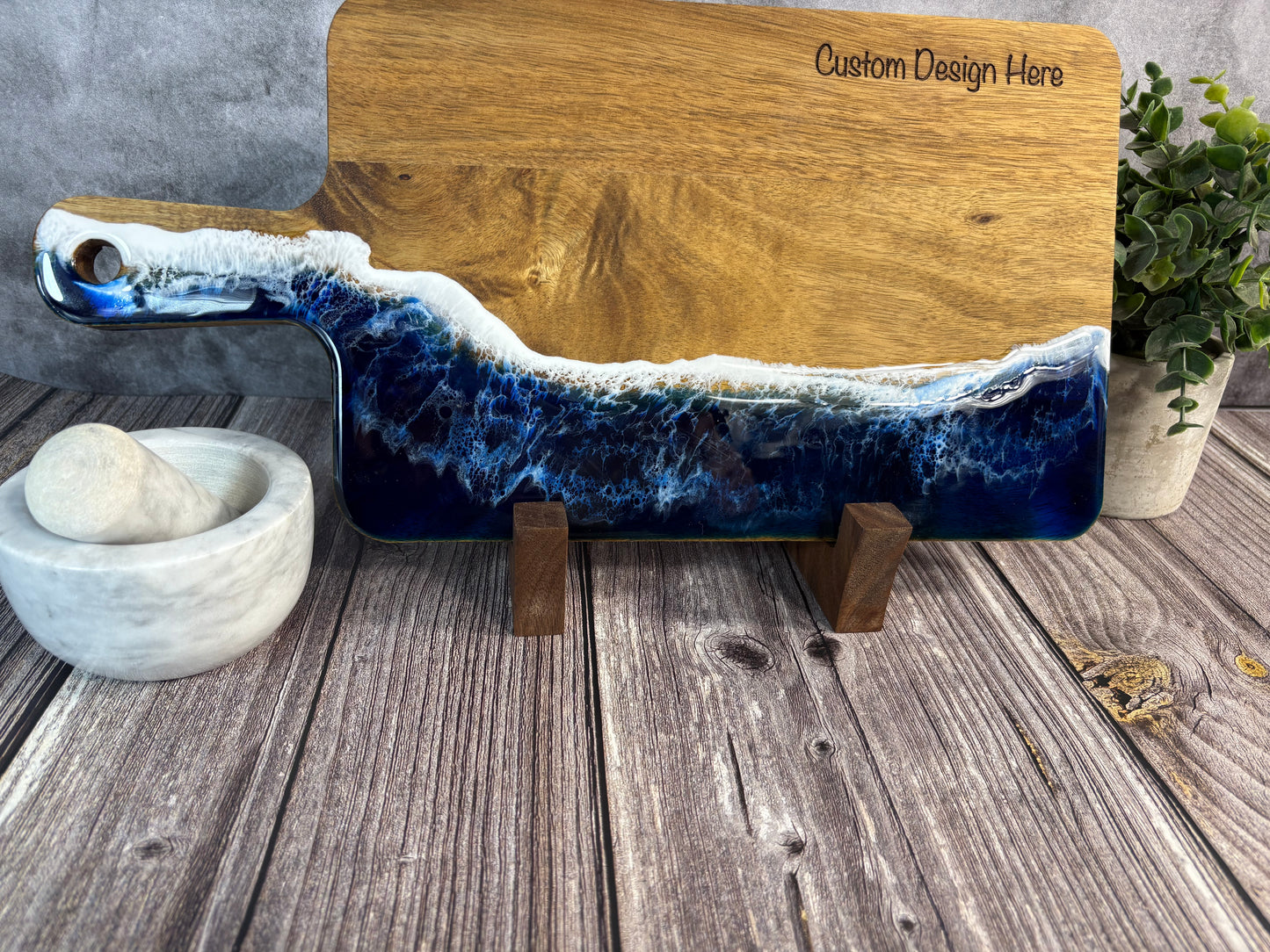 Personalized Beach Ocean Theme Wood And Resin Charcuterie Board Cheese Board Acacia Wood