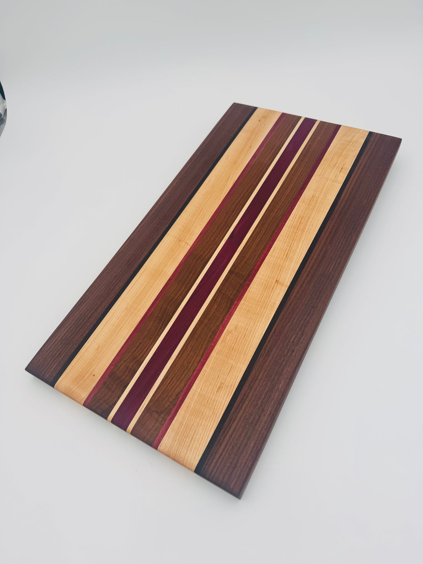 Handcrafted Exotic Wood Edge Grain Solid Wood Cutting Board Maple, Black Walnut and Purple Heart
