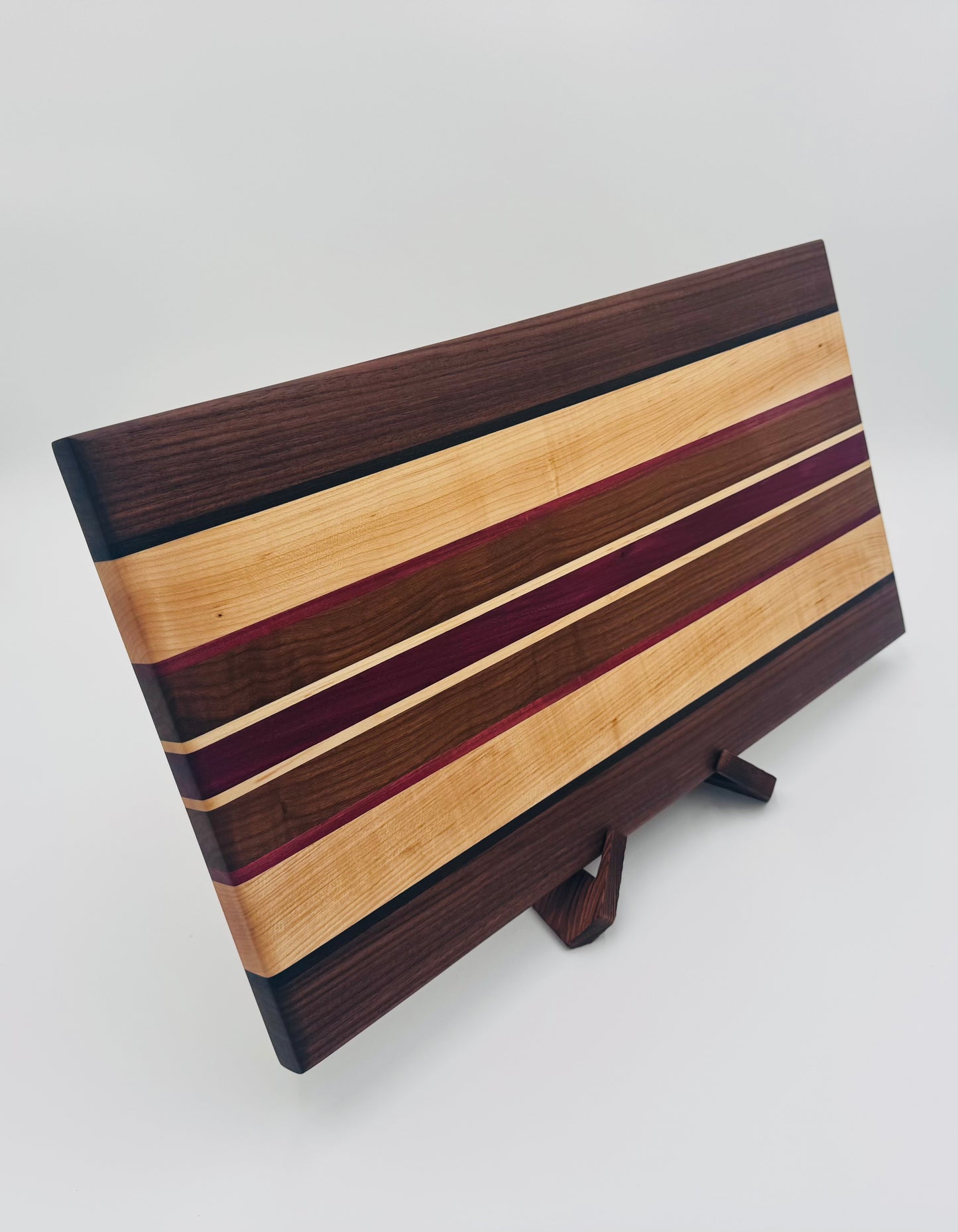 Handcrafted Exotic Wood Edge Grain Solid Wood Cutting Board Maple, Black Walnut and Purple Heart