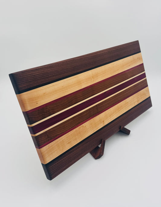 Handcrafted Exotic Wood Edge Grain Solid Wood Cutting Board Maple, Black Walnut and Purple Heart