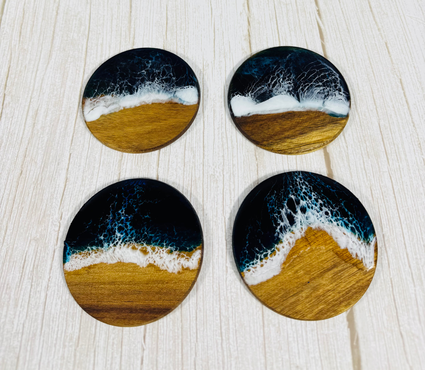 Beach Wave Resin And Black Walnut Cheese Board, Charcuterie Board with 4 Table Coasters
