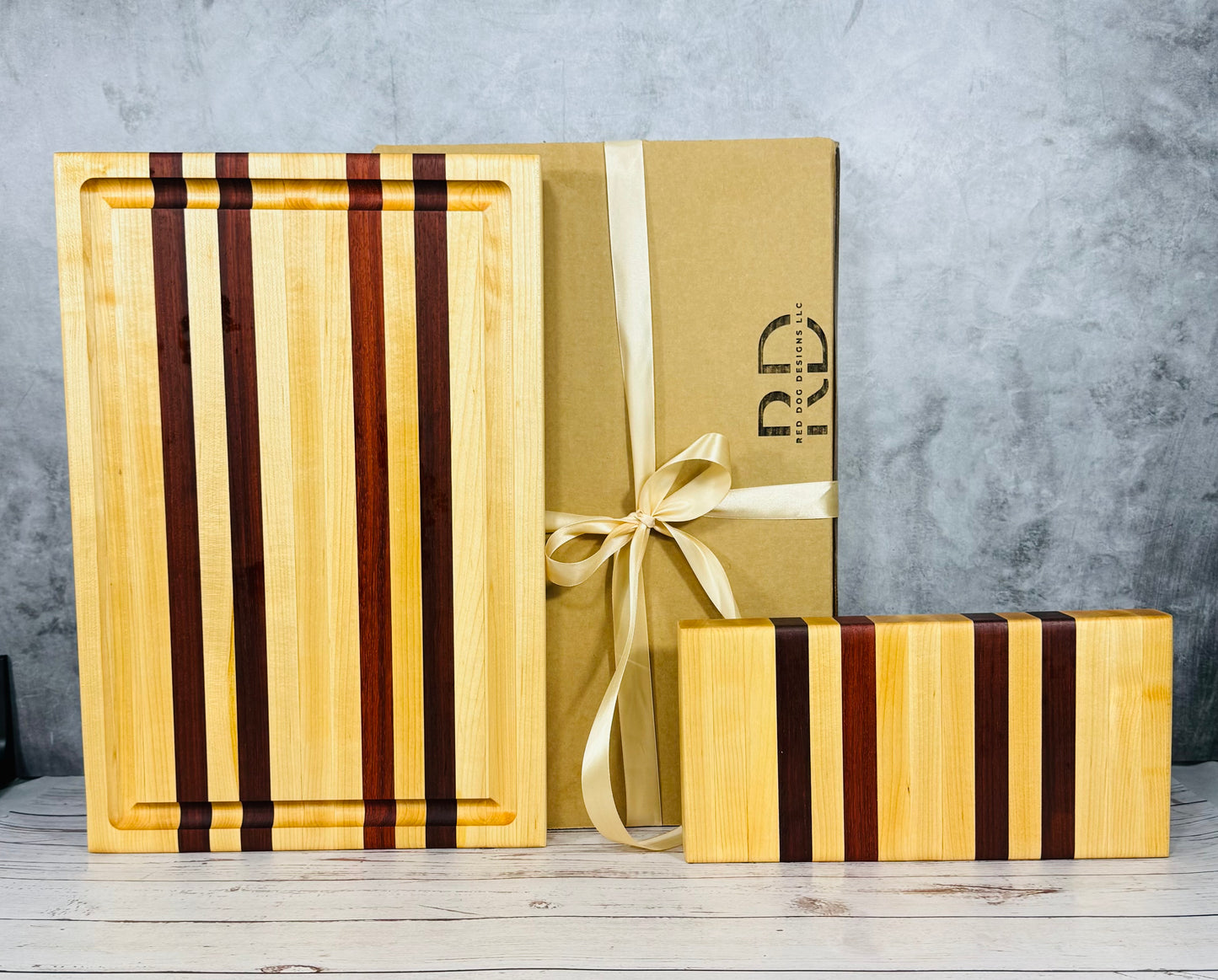 Classic  Edge Grain Cutting Board Set with Cheese Board Choice of Maple with Purple Heart or Black Walnut or Paduak Wood
