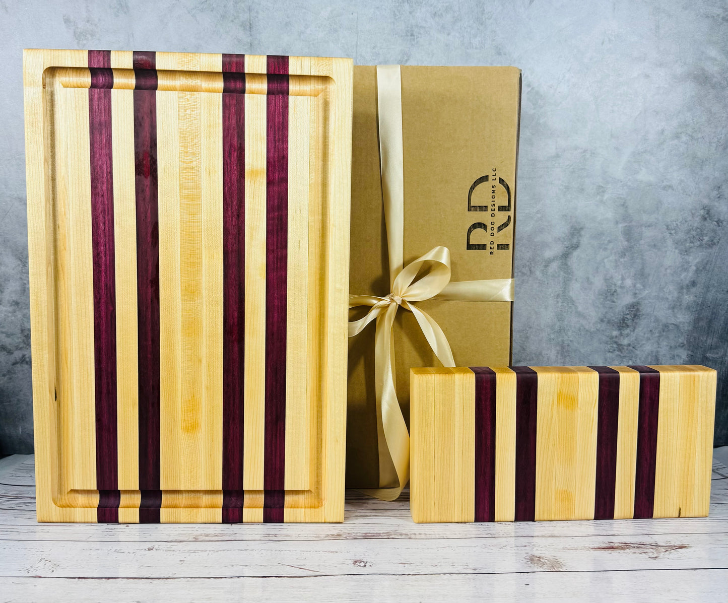 Classic  Edge Grain Cutting Board Set with Cheese Board Choice of Maple with Purple Heart or Black Walnut or Paduak Wood