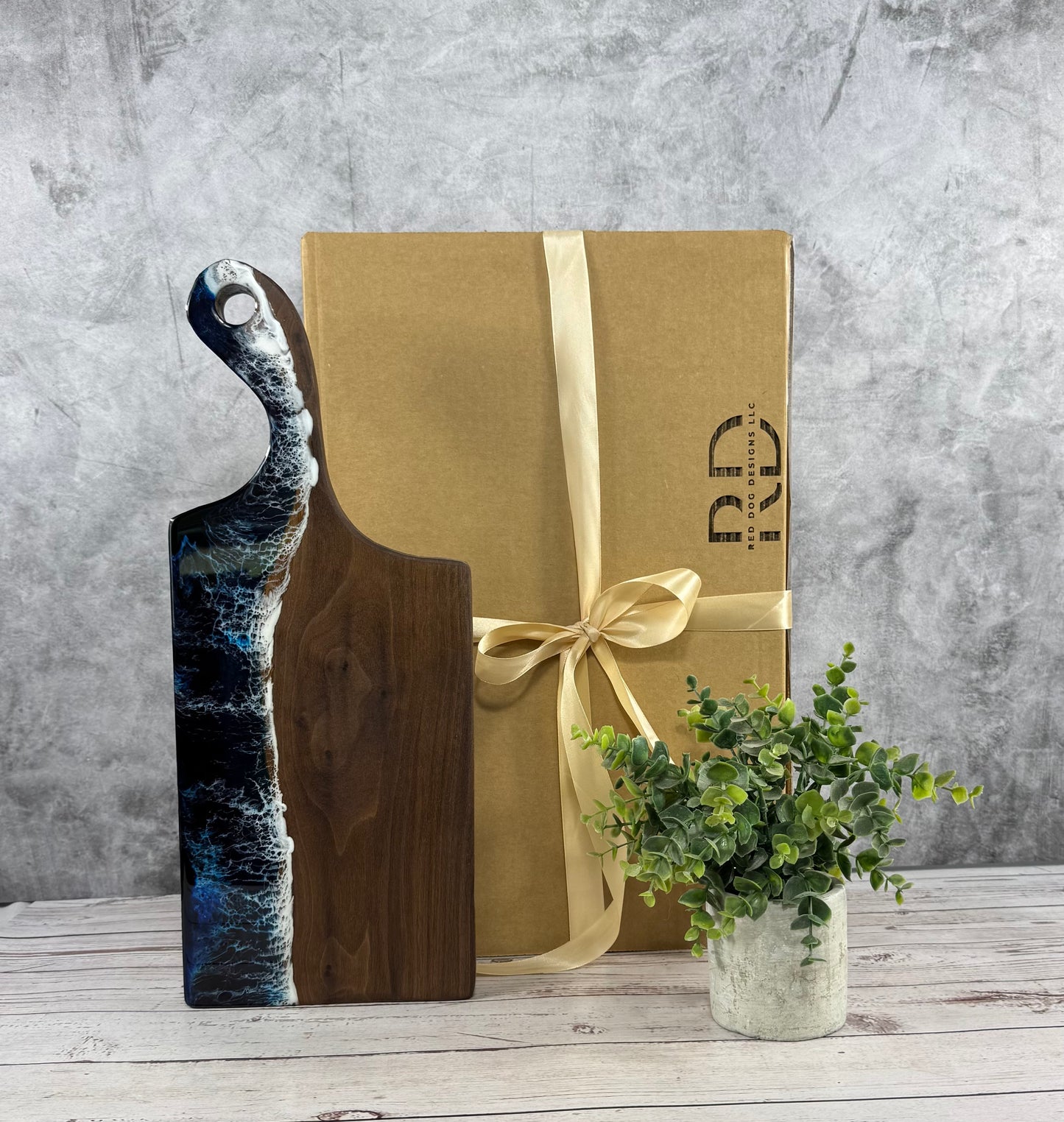 Beach Wave Resin And Black Walnut Cheese Board, Charcuterie Board with 4 Table Coasters