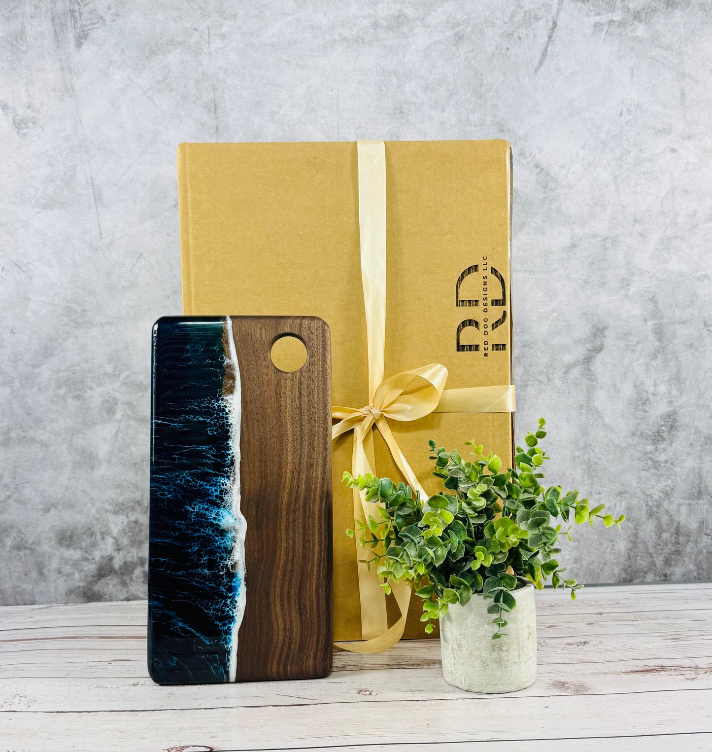 Beach Wave Resin And Black Walnut Cheese Board, Charcuterie Board with 4 Table Coasters