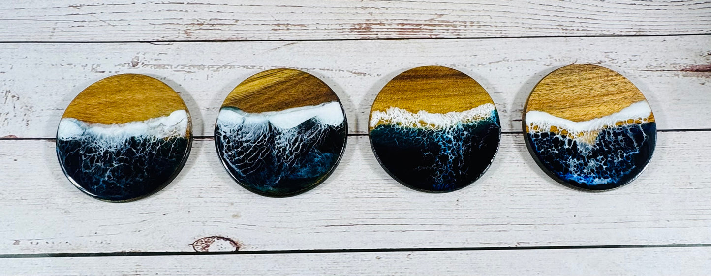 Beach Wave Resin And Black Walnut Cheese Board, Charcuterie Board with 4 Table Coasters