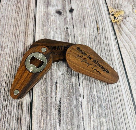 Handcrafted Personalized Walnut Wood Bottle Opener or with Quotes made in U.S.A