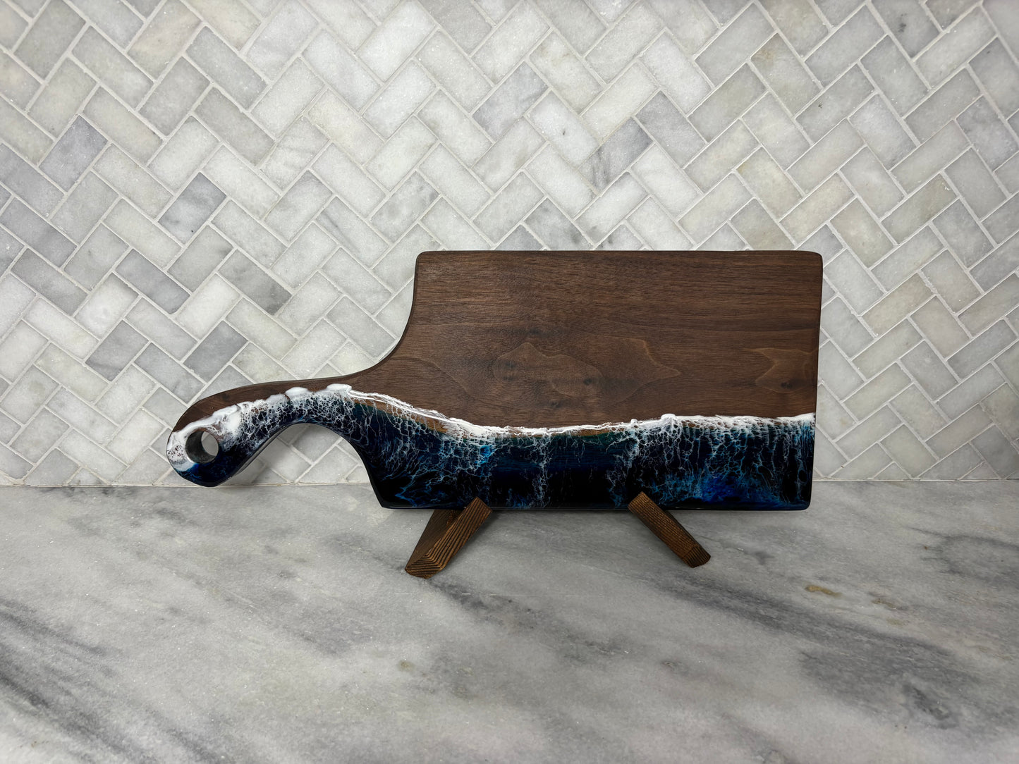 Beach Wave Resin And Black Walnut Cheese Board, Charcuterie Board with 4 Table Coasters