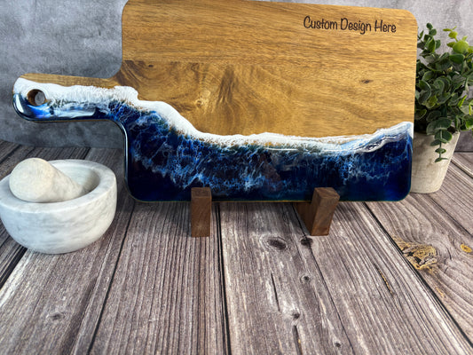 Personalized Beach Ocean Theme Wood And Resin Charcuterie Board Cheese Board Acacia Wood